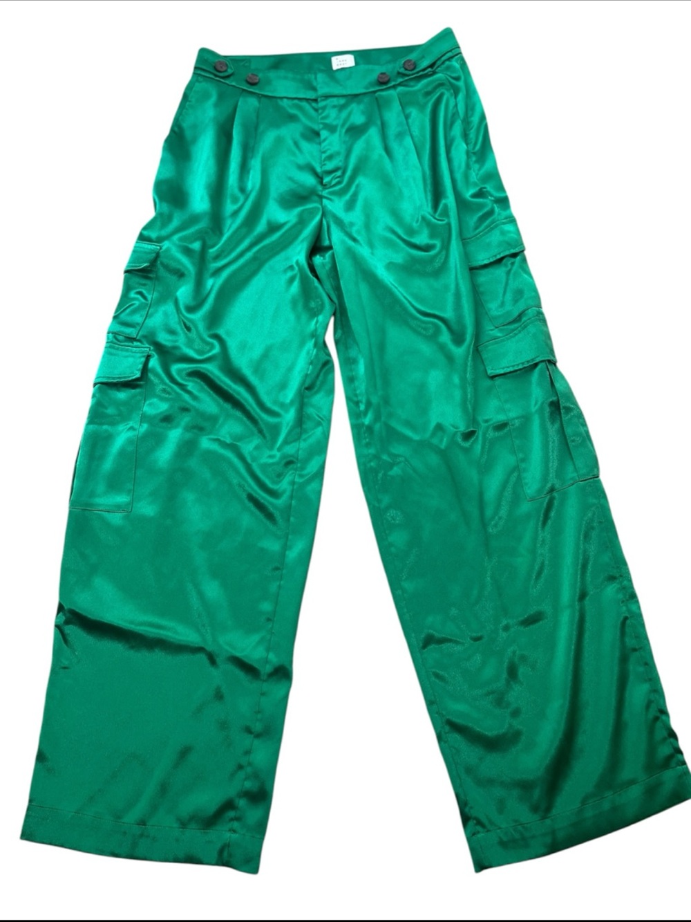Emerald Green Satin Wide Leg Cargo Pants Size 8 Hi Rise Utility Summer Skater